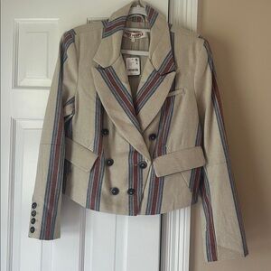Free People Beige Blazer with Red and Blue Stripes